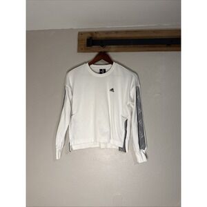 Adidas Sweatshirt Cropped Pullover White Spell Out Logo Long Sleeve Women Small